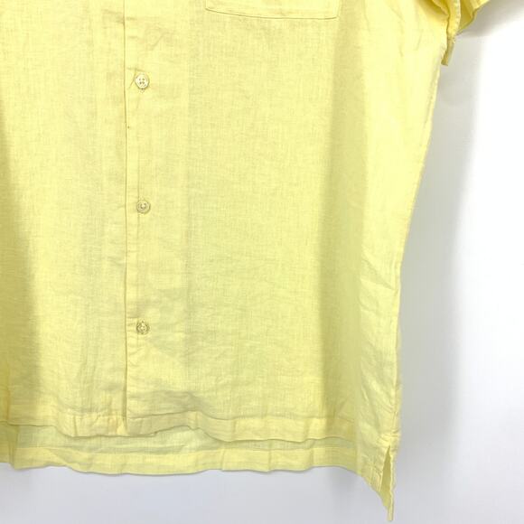 Manguun Button Front Short Sleeve Shirt Mens Size Large Linen Blend Light Yellow - Picture 4 of 7
